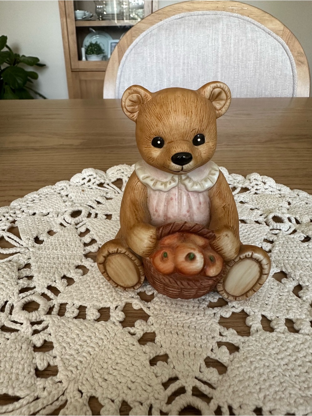 Homco Home Interiors Ceramic Bear Figurine with Basket of Apples